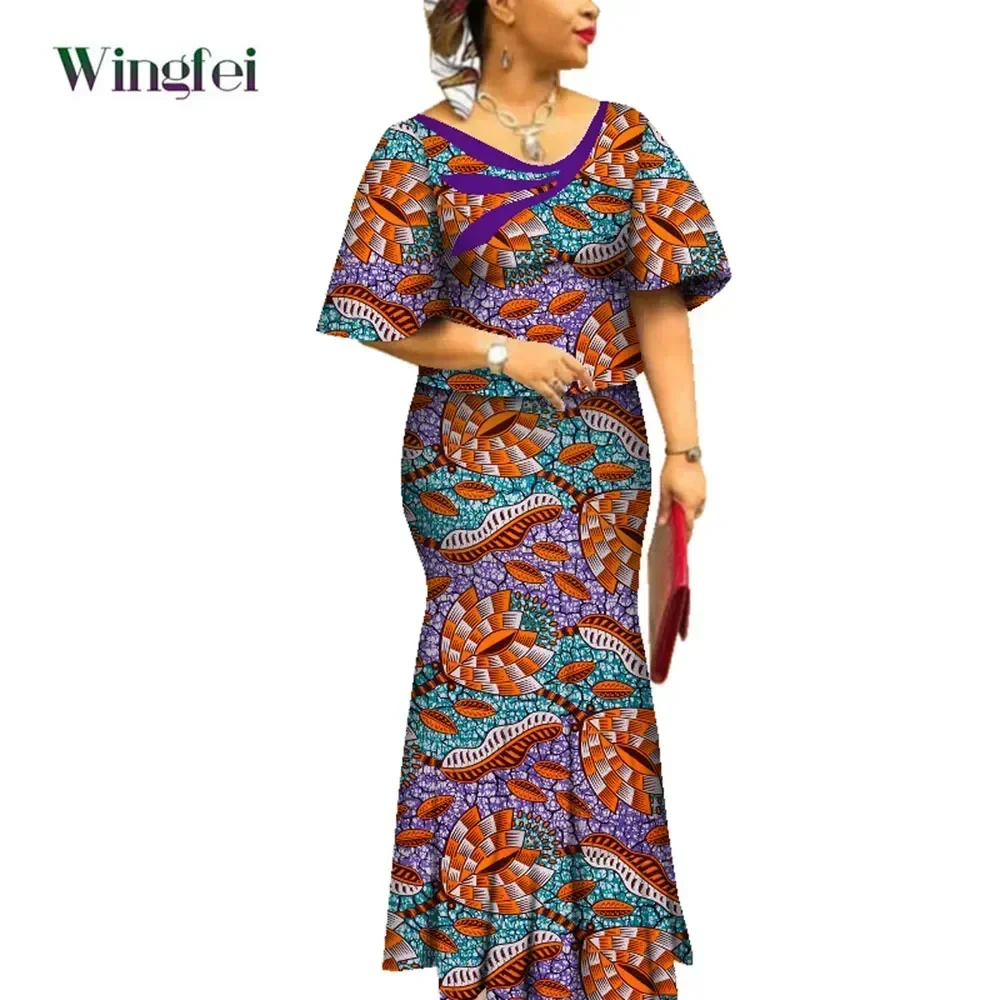 African Clothes for Women Ankara Print African Skirt and Top Set 2 Pieces Dashiki Party Evening Gowns African Boubou WY4561