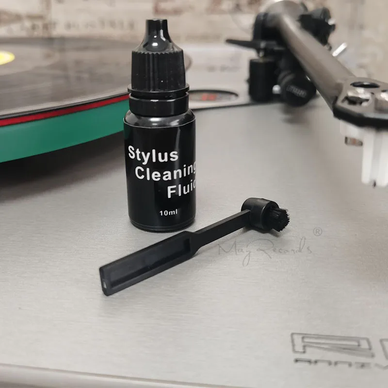 Stylus Brush & 10ml Needle Solution Cleaner Turntable Stylus Cleaning Fluid Round Carbon Fiber Brush Record Player Cleaning Kit