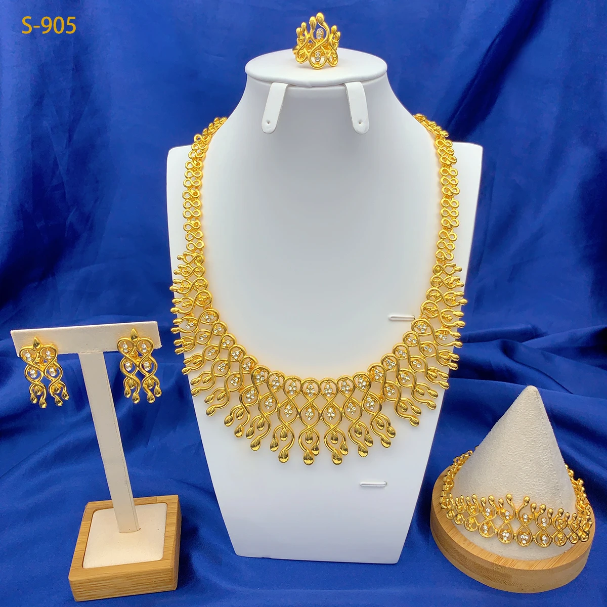 Luxus äthiopische große Halskette und Ohrringe Schmucksets für Frauen Dubai Indische Braut 24k Gold Farbe Set Hochzeit Party Geschenke