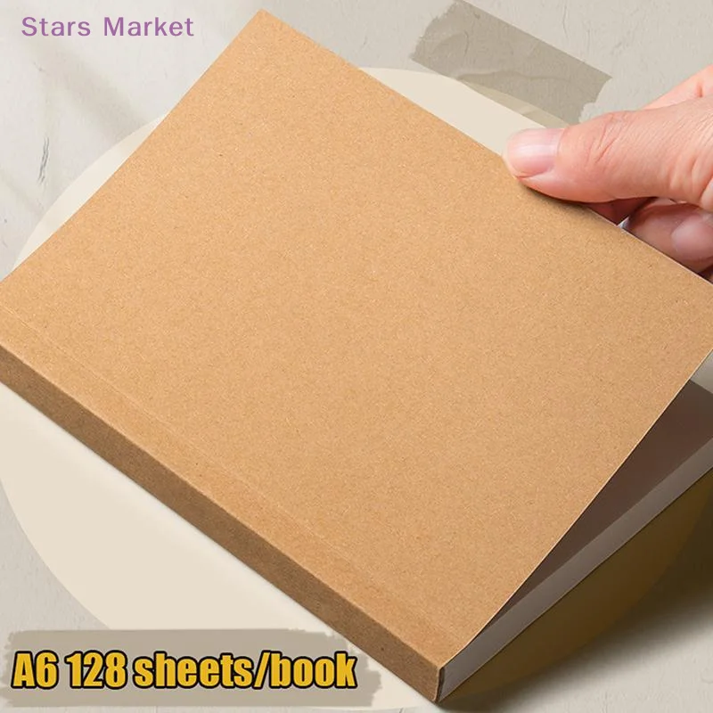 New A6 Pocket Thickened Notebook 256 Pages 128 Sheets Line Blank Grid Inner Pages Kraft Paper Cover Small Notepad Book