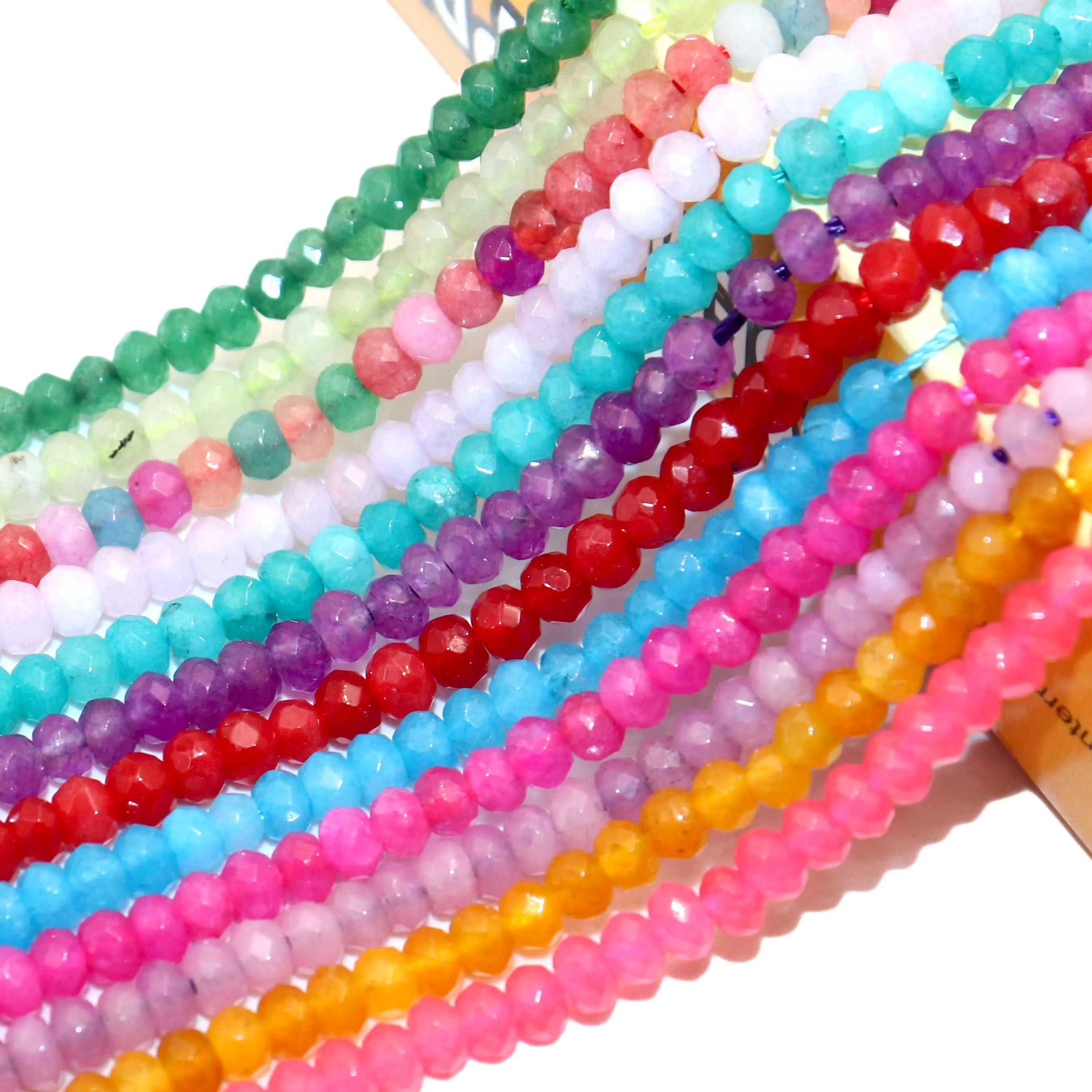 3*4MM Natural Stone Faceted Flat Wheel Rondelle Jades Chalcedony Spacer Beads for Jewelry Making Diy Bracelet Accessories