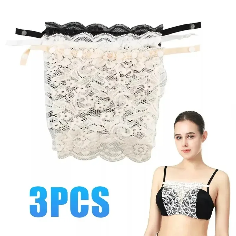 1/3x Lady Lace Clip-on Mock Camisole Bra Insert Overlay Modesty Panel Vest Bra Insert Wrapped Chest Protection Covering Tube Top