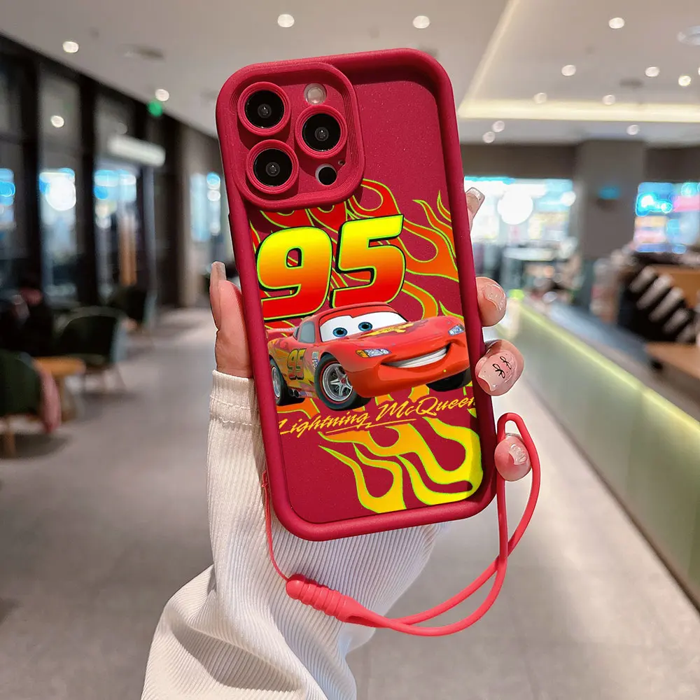 Cars Lightning McQueen 95 Phone Case for IPhone 15 14 13 12 11 Pro Max Mini XR XS X 7 8 Plus Soft TPU With Hand Strap