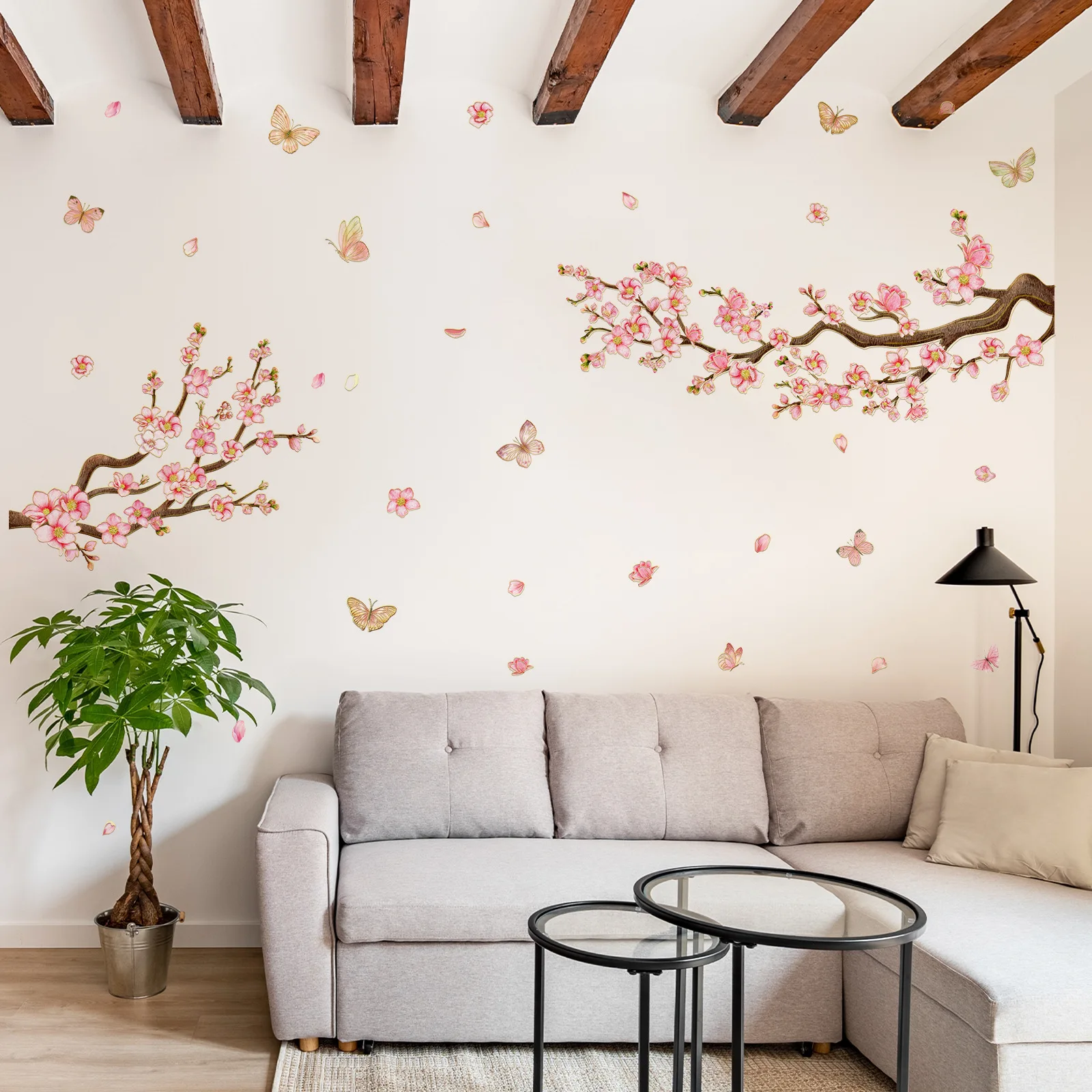 

Pink Branch & Bird Wall Decals - New Gold Foil Floral Stickers for Bedroom Decor