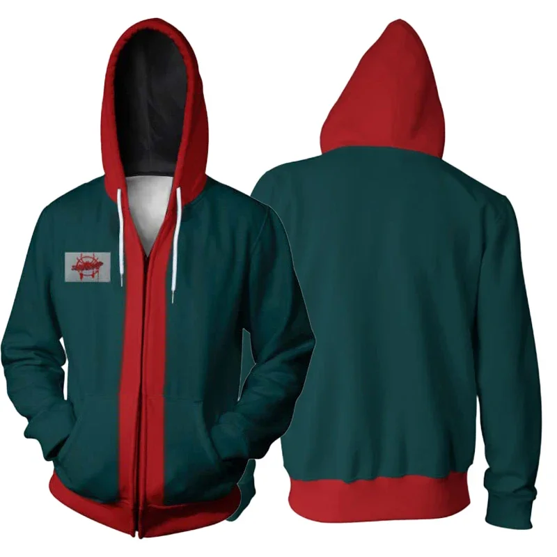 أزياء SN55Miles Morales التأثيرية للرجال، سترة بسحاب مطبوعة ثلاثية الأبعاد، سترات بغطاء للرأس أنيمي، بلوزات بقلنسوة خضراء، الهالوين Cl$@1w