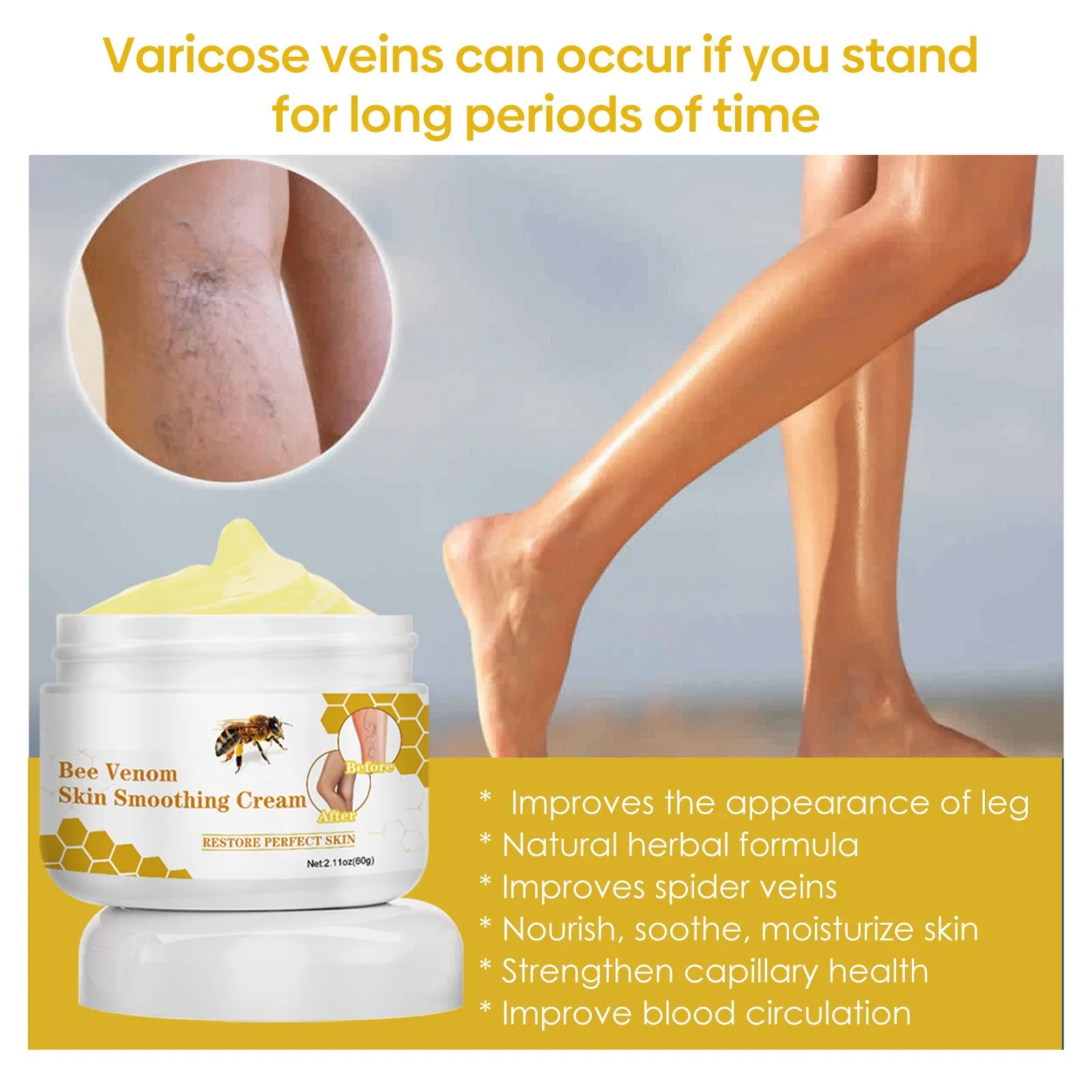 Bee Poison Varicose Vein Ease Paste, Spider Veins Ease For Legs Skin, Improve Blood Circulatio Healthy Gifts for Men & Women