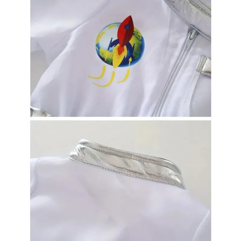 زي رائد فضاء للأطفال، بدلة فضاء أمريكية، للجنسين للأولاد والبنات، زي لعب الأدوار من قطعة واحدة مع خوذة وقفازات