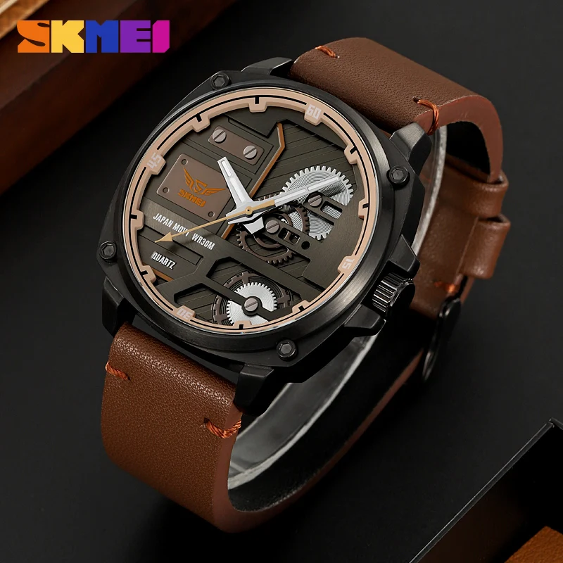 SKMEI Fashion Business Quartz Watch Leather Strap Men\'s Wristwatch 30M Waterproof Original Casual Clock