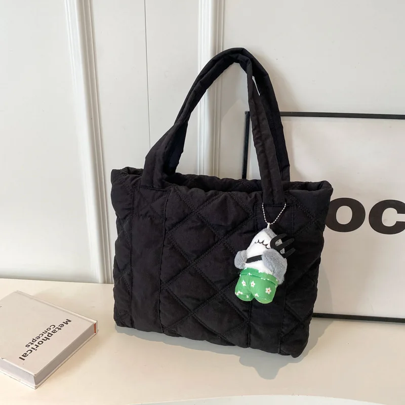 Handbag Large Capacity Tote New Fashion Solid Color Diamond Lattice Quilting Casual All-match Daily Commuter Sweet Girl Shopping
