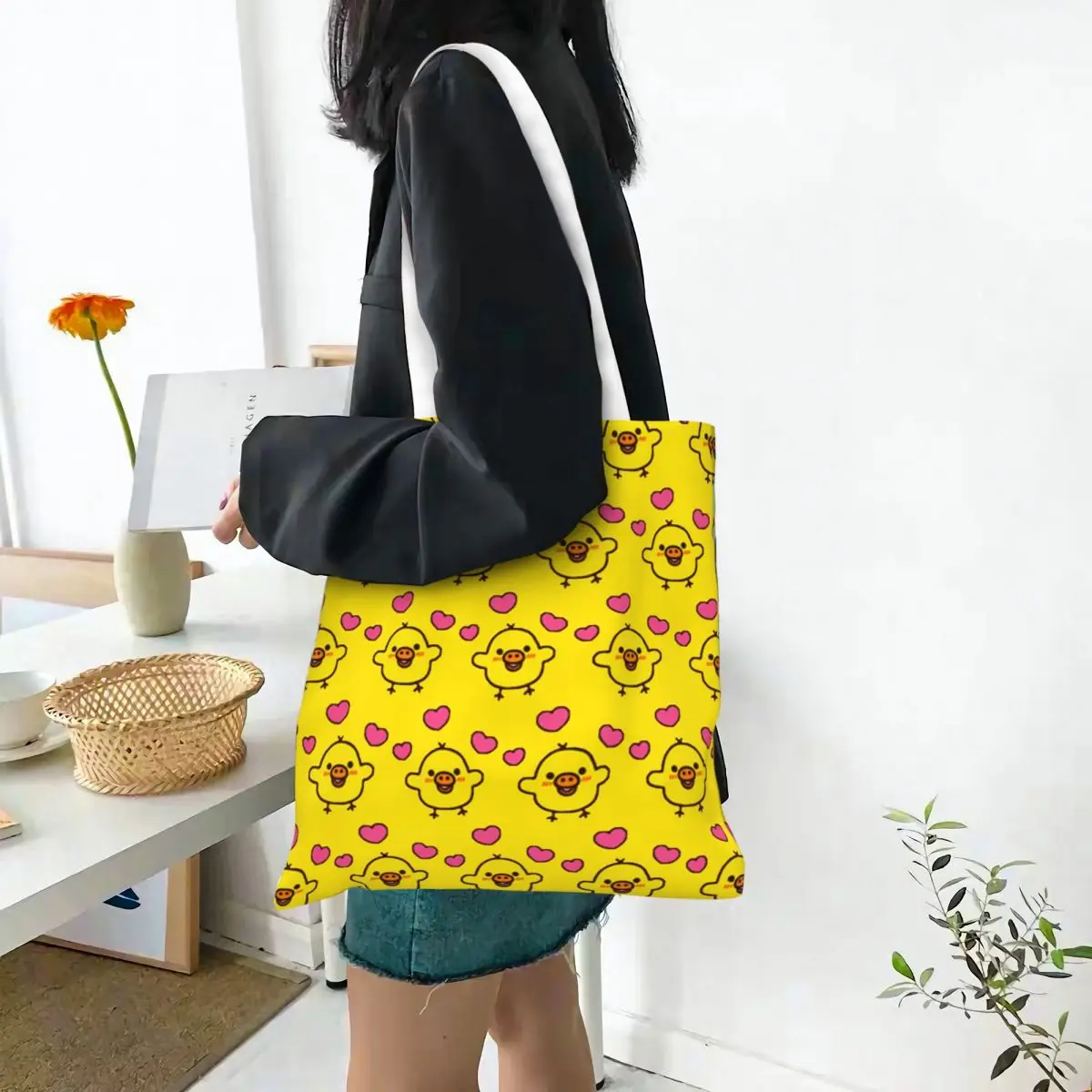 Lovely Kiiroitori Baby Chick Tote Bags Women Handbag Canvas College Shoulder Bag Reusable Grocery Bag