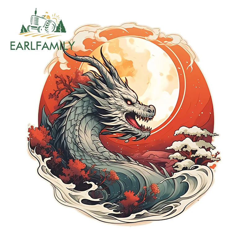 

EARLFAMILY 13cm X 12.4cm for Dragon Loong Car Stickers Waterproof Sunscreen Decals Scratch-Proof Bumper Windows Car Goods