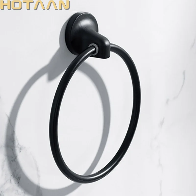 Matte Black Finish Stainless Steel Wall Mounted Towel Ring Bathroom Accessories Round Towel Holder Bathroom Towel Rack Hanger