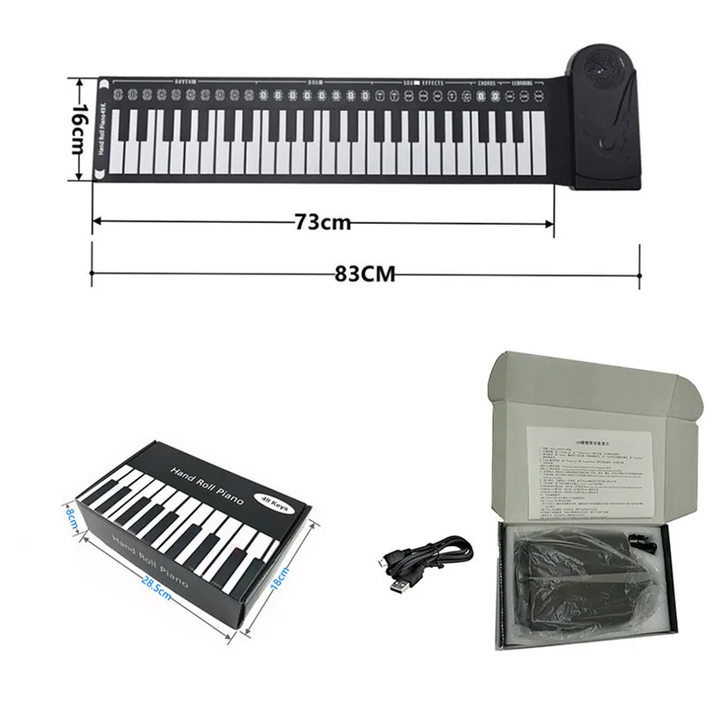 49 Key Hand Roll Piano Folding Silicone Electronic Piano Support Recording with Speaker Intelligent Electronic Hand Roll Piano