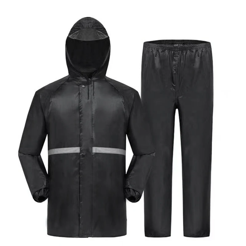 

2pcs Hooded Coat & Pant Rain Suit For Women Men Outdoor Waterproof Rain Gear With Reflective Strip Motocycle Riding Raincoat