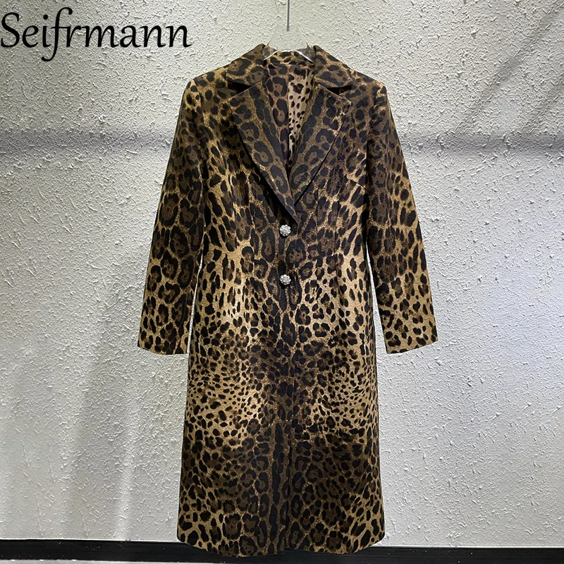 Seifrmann Leopard Print Cotton Coat Lapel Long Sleeve Waist Coat 2026 Autumn Fashion Women's New Style