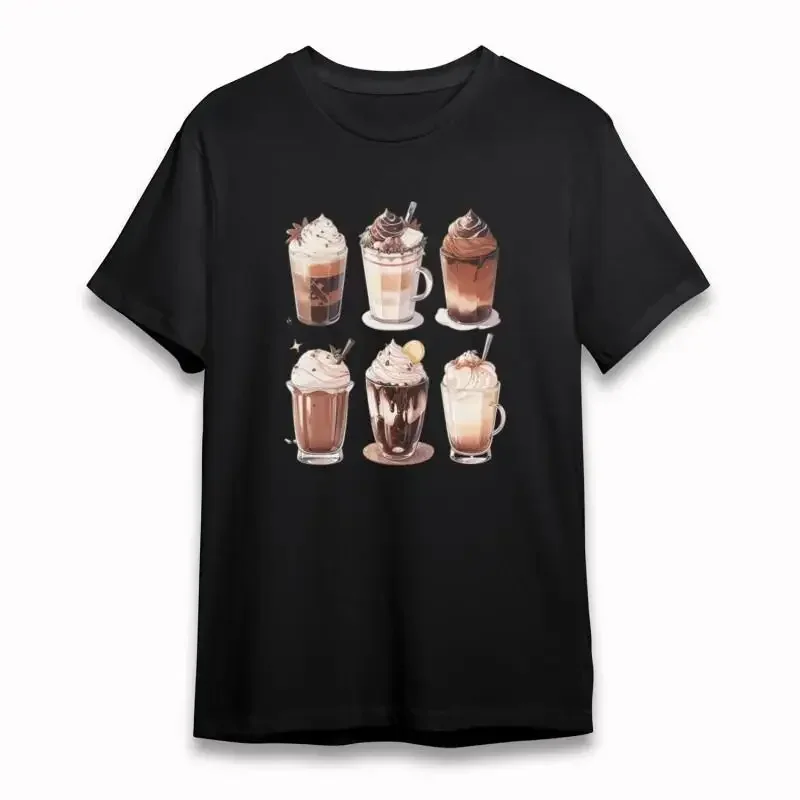 Women'S Trend Classic T Shirt Decadent Dessert Drinks Art Black Cotton