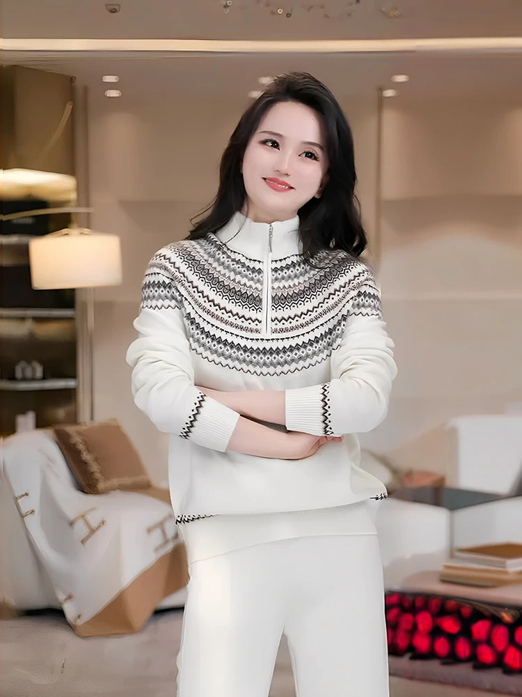 

Женский вязаный шерстяной свитер Mehi Fair Isle Love с открытым воротником, длинными рукавами, повседневный, мягкий, теплый, осенне-зимний, новинка