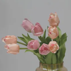 Luxury Artificial Flowers Silicone Real Touch Tulips Bride Bouquet Decorative Fake Flowers Living Room Christmas Decoration