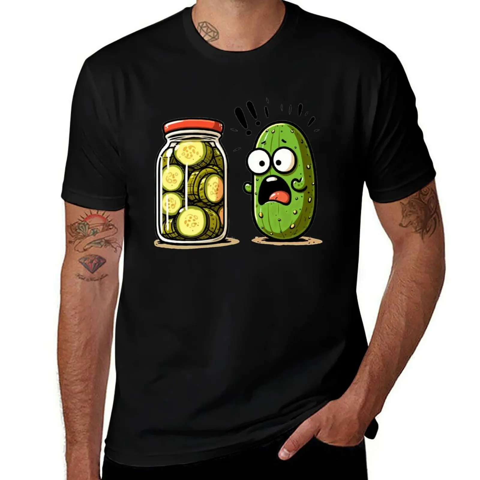 

Funny Pickle Surprise Cucumber And A Jar Of Sliced Pickles T-Shirt Basic Plain Tee for Spring and Summer