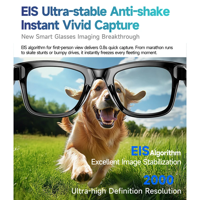 2025 New HD 4K Anti-shake Camera 1080P Smart Glasses AI Translation Bluetooth Call Recording Voice Assistant IP65 Waterproof