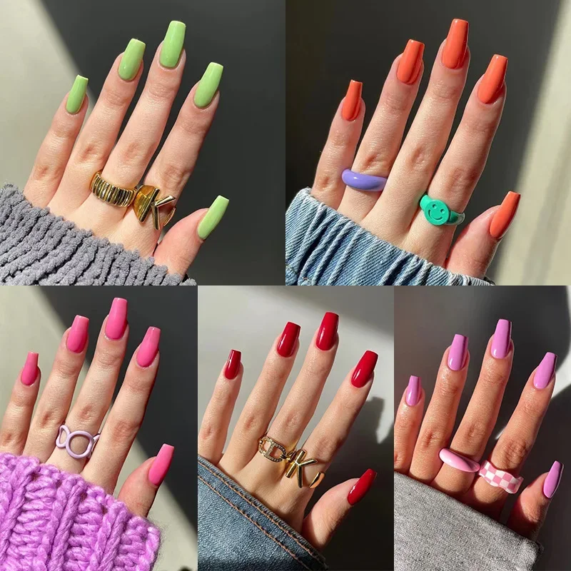 24 teile/satz abnehmbare tragen falsche Nägel Acryl einfarbig einfache mittellange Ballett presse auf Nagels pitzen kurze künstliche Nägel Kunst