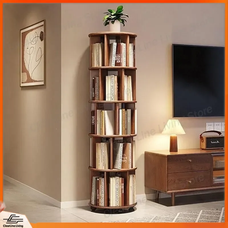 360 Degree Rotating Bookshelf Floor to Ceiling Integrated Student Shelf Movable Small Narrow Cabinet Against Wall for Home