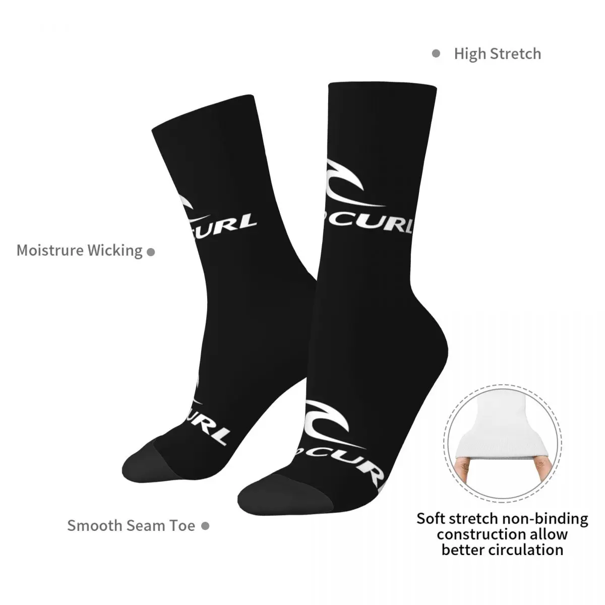 Rip Curl Logo Socks Harajuku Sweat Absorbing Stockings All Season Long Socks Accessories for Unisex Birthday Present