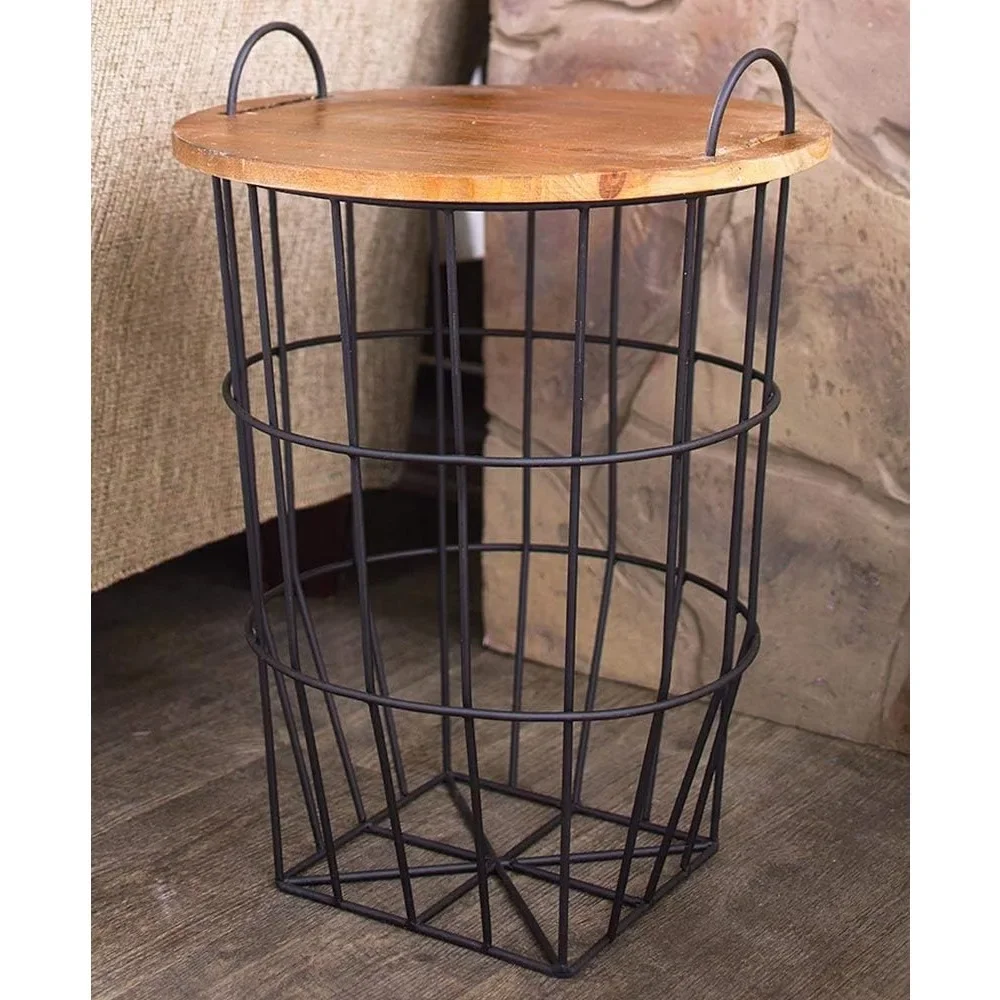 Wood Top Storage Basket Side Table 17