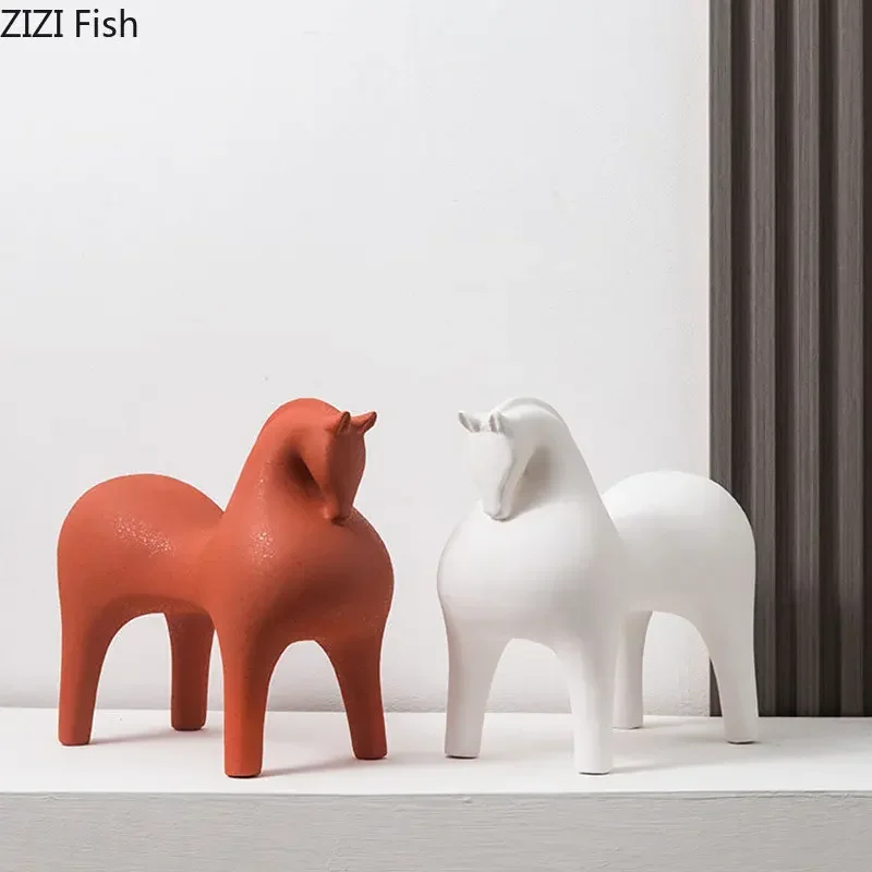 Animal Color Decoration Abstract Porcelain Horse Sculpture Decorative Handicraft Figurines Ceramic Horse Figurine Artificial