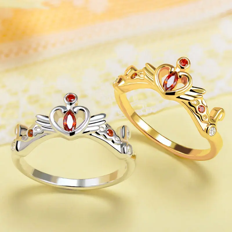 Anime Pretty Solider Princess Serenity Heart-Shaped Opening Ring for Women Girls Crystal Inlaid Metal Rings Fans Cosplay Jewelry