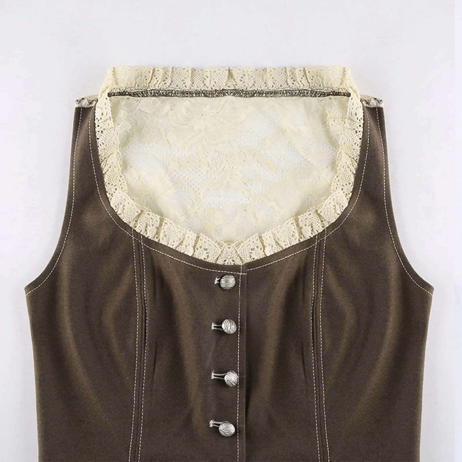 

Women Vests Sleeveless 90s Streetwear Button Down Vest Waistcoat with Floral Lace Patchwork Street Casual Sleeveleve Waistcoats