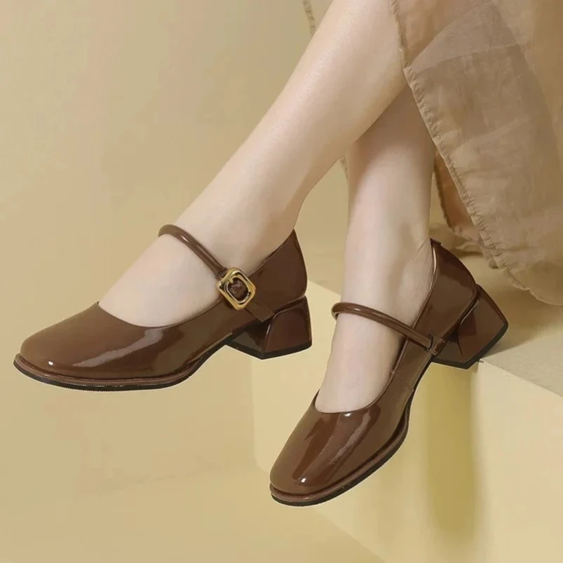 2025 جلد البقر حذاء بكعب سميك الصيف موضة ساحة تو بلون مساء حفلة رائع فاخر النساء مضخات #4