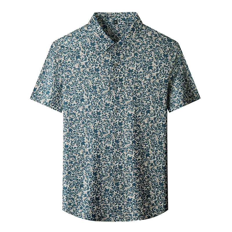 

Plus Size Hawaii Shirt Men Summer Business Casual Lapel Button Up Beach Short Sleeve Shirts