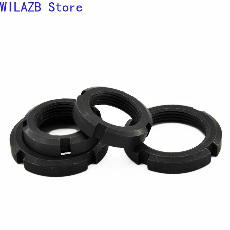 2/1Pcs M10 M12 M14 M16 M18 M20 M22 M24 M25 M26 M28 M30 M32 To M60 GB812 Black Round Nut Slotted Nut Four Slot Nuts Retaining