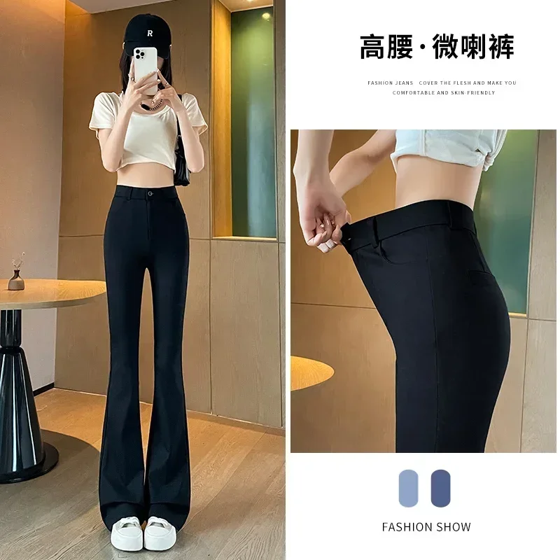 2024 Narrow Slim Slim Fit Suit Boot Cut Trousers for Women Summer Thin Casual Versatile Slim Stretch Flared Nine Point Trousers