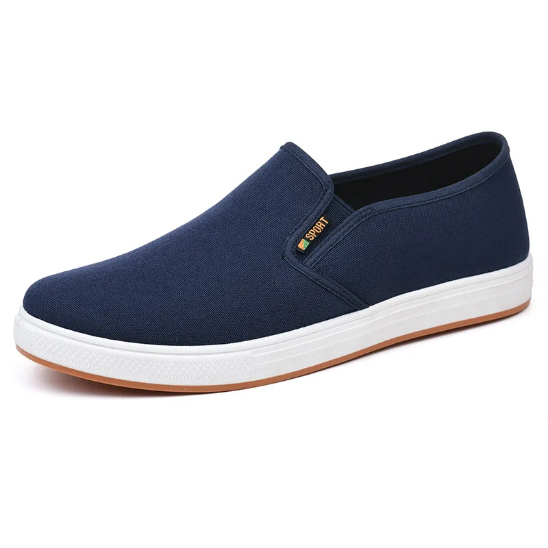 Mocasines planos cómodos para Hombre, zapatillas de lona informales, vulcanizadas, sin cordones, color negro, novedad