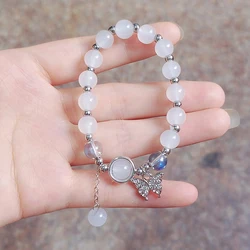 New Crystal Butterfly Pendant Bracelet Round Bead Bracelet For Women Fresh Simple Fairy Temperament Fashion Female Jewelry Gifts