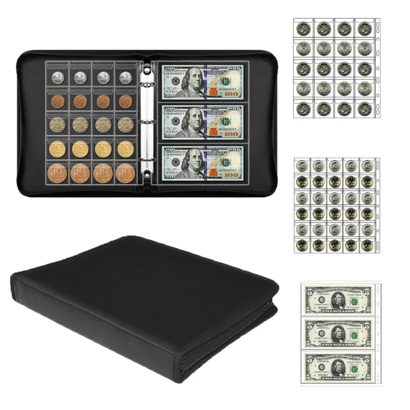 360 Pocket Large Capacity Waterproof Coin Collection Currency Sleeve Album Money Coin Organiser for Currency Collection Supplies