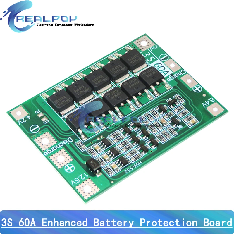 3S 60A BMS Board/ Li-ion 12.6V 18650 BMS PCM Battery Protection Board for Li-ion Battery/18650 Battery Charger Enhance/Balance