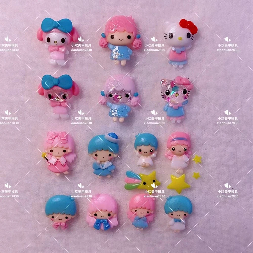 

Cute Sanrio Kuromi Mymelody Hello Kitty Acrylic Nails Mold Doll 3D Rabbit Bowknot Shape Diy Handwork Silica Gel Nails Mold Tool