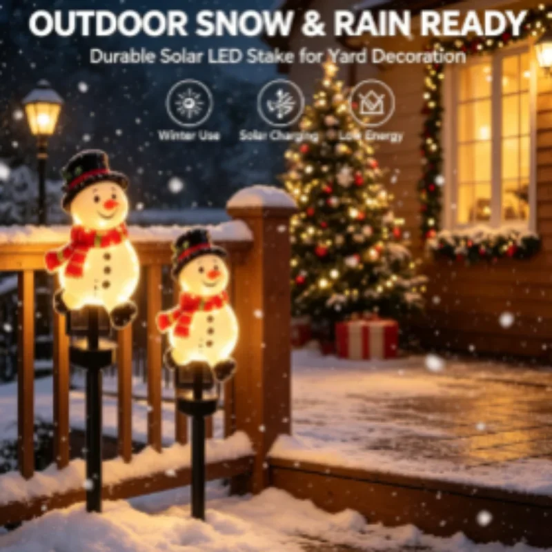Solar Christmas Snowman Pathway Lights Weatherproof Outdoor Stake Lamp Decorative LED for Garden Yard Backyard Lawn Patio Decor