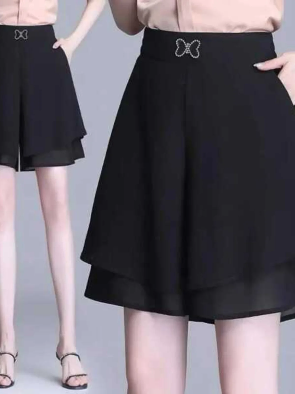 

Женские шифоновые брюки больших размеров с широкими штанинами, летние, новые, тонкие, с эластичной талией, свободного кроя, короткие, с эффектом похудения и комфортной посадки