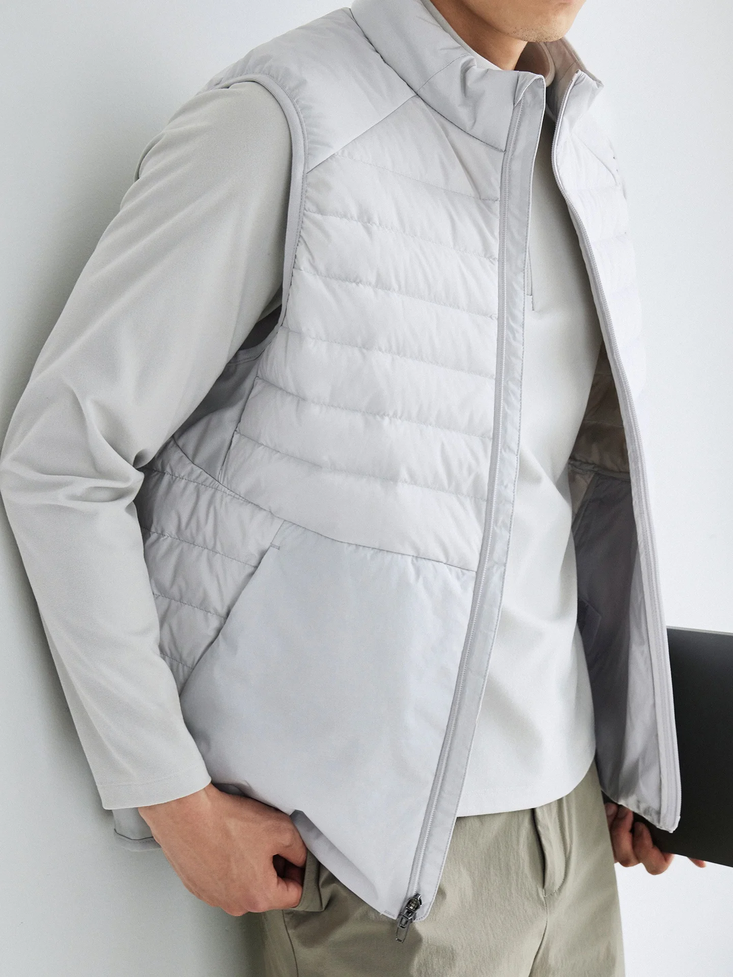 Men's Loose Fit down Jacket Stand Collar Windproof Warmth Double Zipper Duck down Vest Autumn Winter Outerwear CleanFit Style