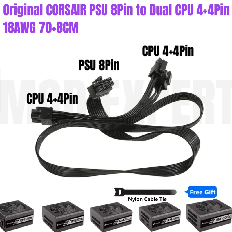 Original CORSAIR Dual 4+4Pin EPS12V CPU Power Cable 18AWG for CORSAIR RM550x RM650x RM750x RM850x RM1000x Type 4 Modular Power