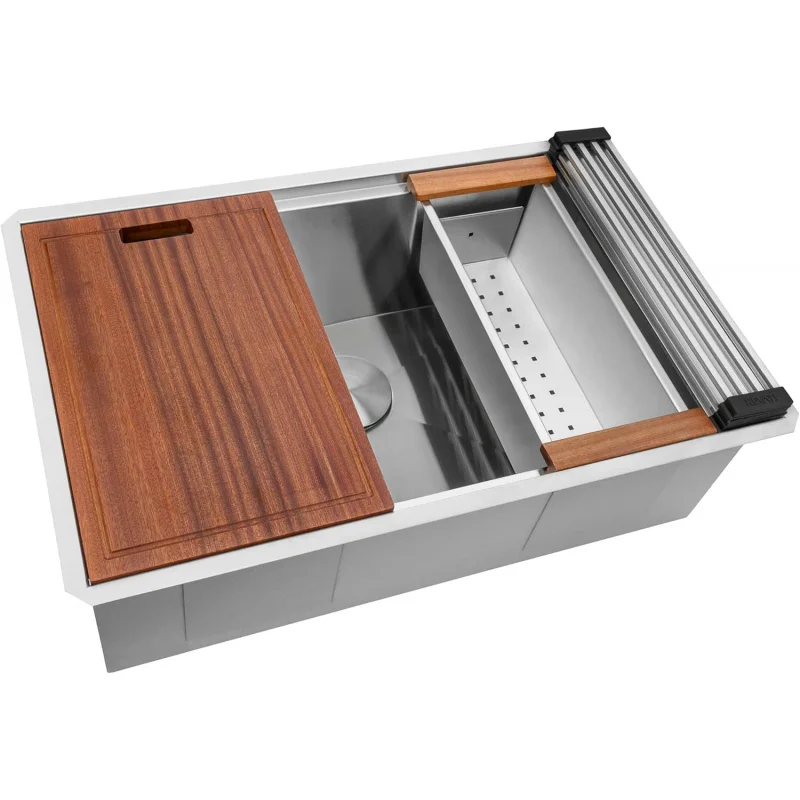 

32 Inch Undermount Workstation Kitchen Sink, 16 Gauge Brushed Stainless Steel Single Bowl Sink, Soundproof Multifunction Chef