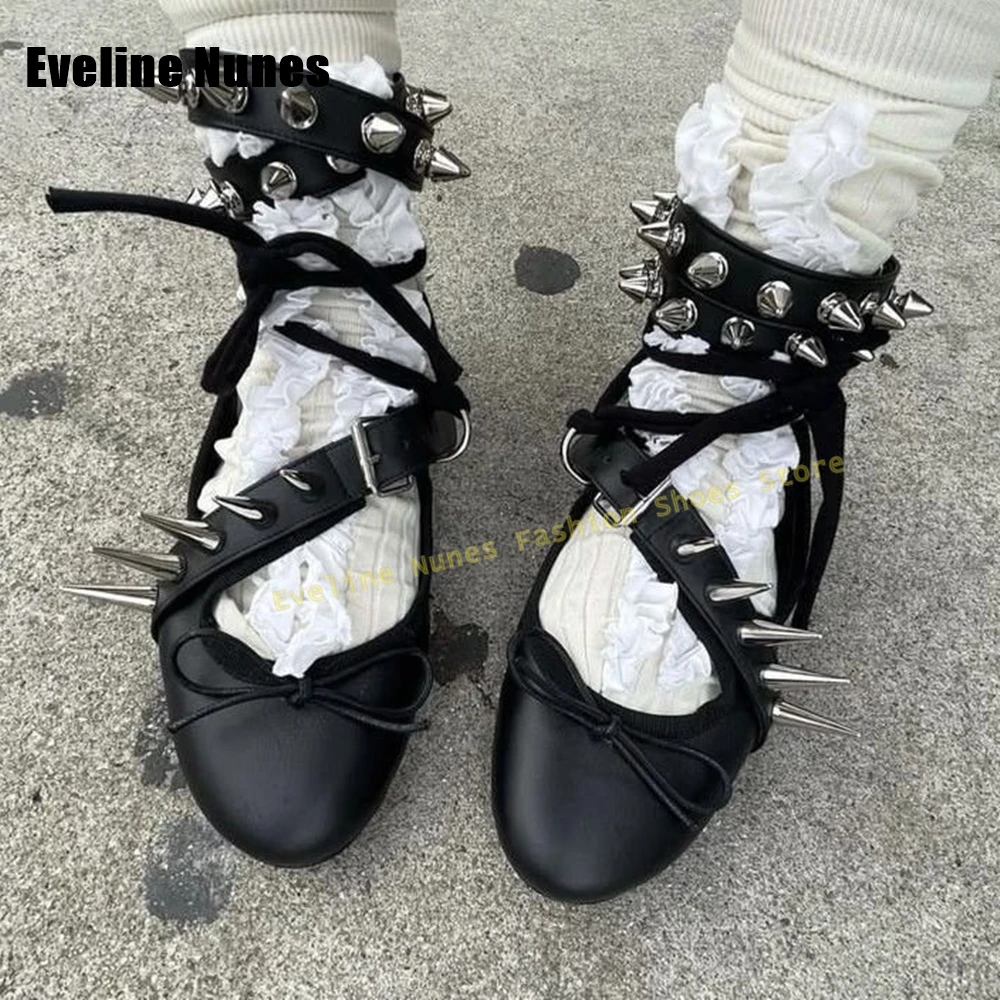 

Туфли Мэри Джейн с бантом, заклепками и шипами, с круглым носком, на плоской подошве, с ремешком на щиколотке, в стиле пэчворк, на липучке, женские модные туфли-лодочки, новинка весны 2026