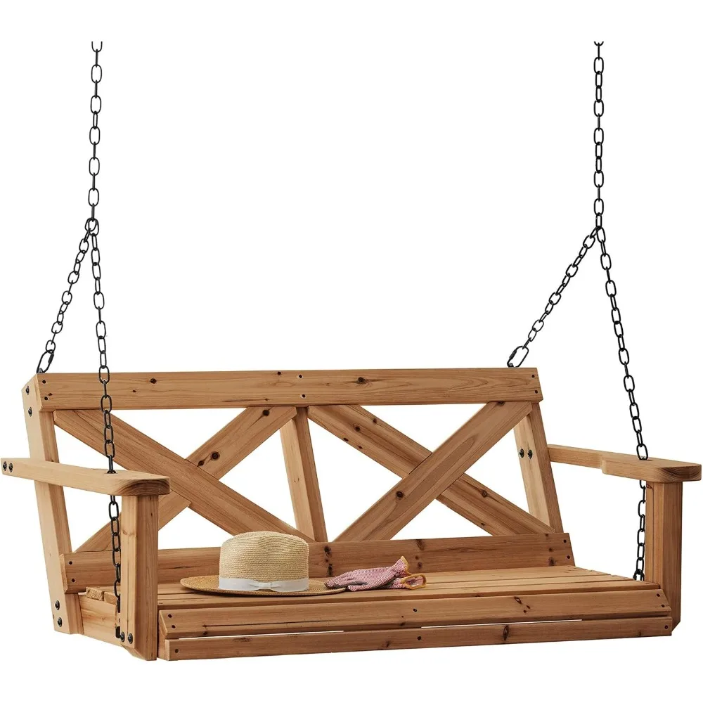 Durable Cedar Farmhouse Outdoor Porch Swing with Chain, Water Resistant, Porch, Patio, Two Person Seating