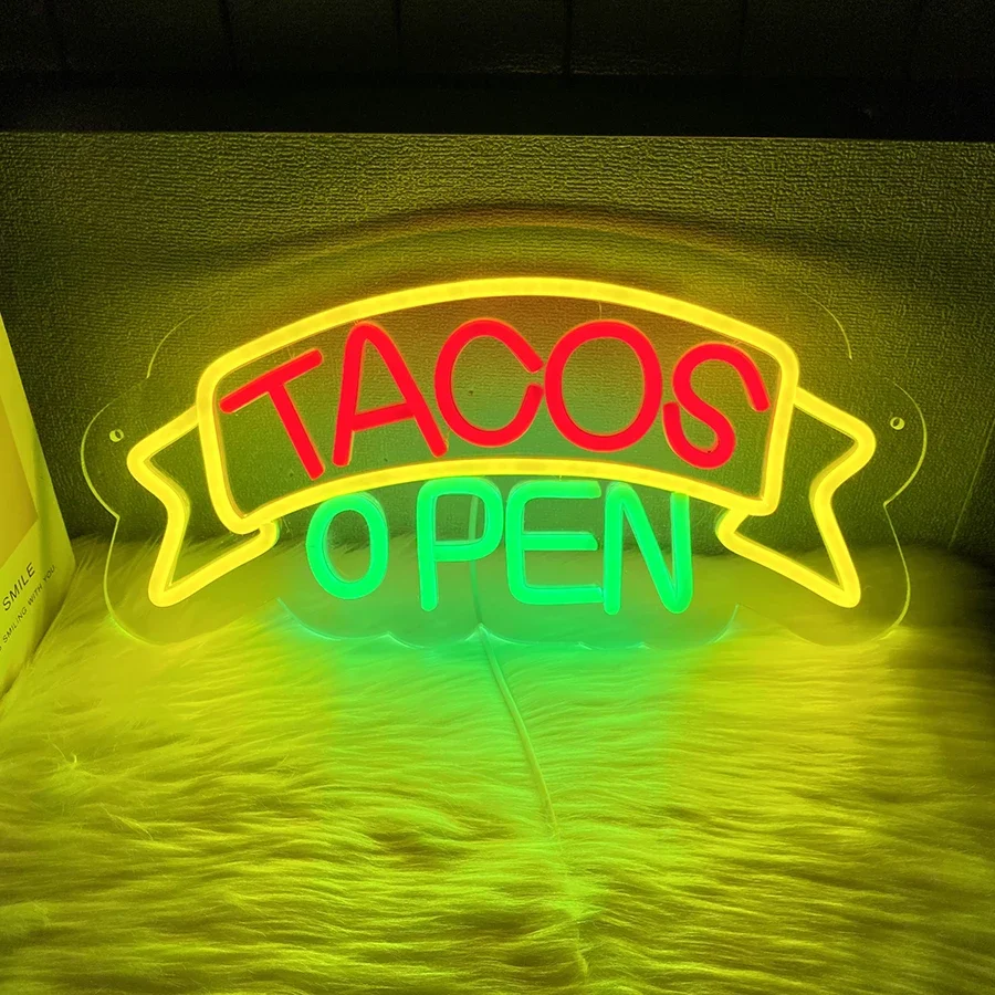 علامة التاكو LED للأعمال، ضوء تاكو مفتوح لديكور المطاعم، لافتة مفتوحة LED لعرض الإعلانات الكهربائية لتزيين الحائط