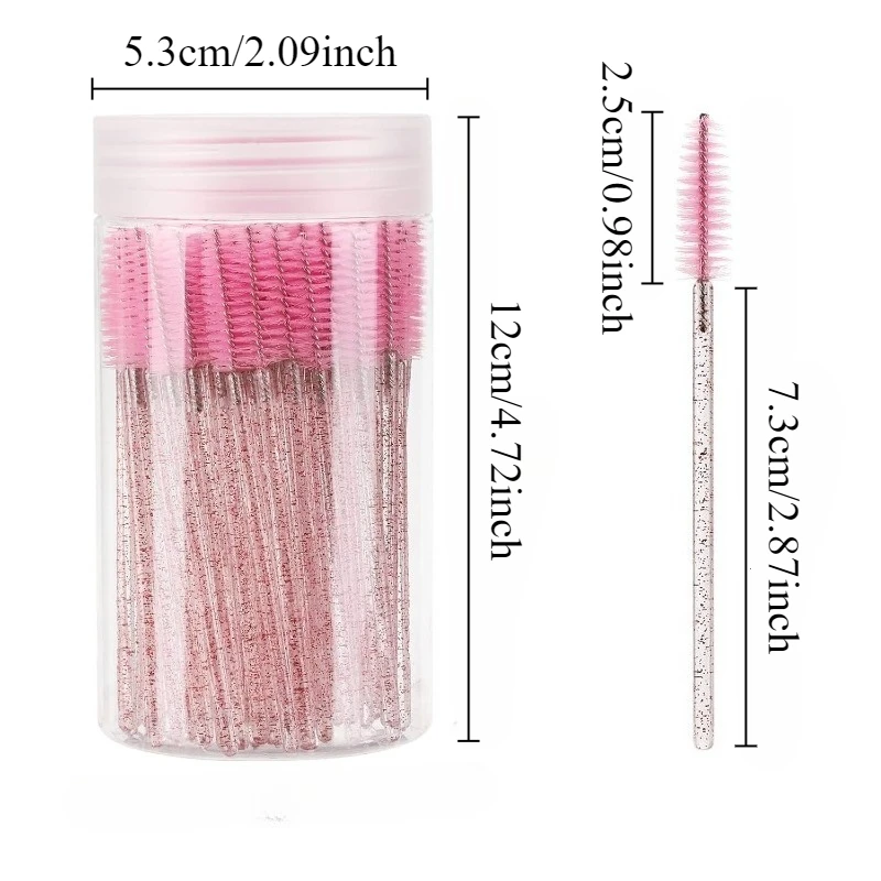 50/100PCS Disposable Mascara Wands Pink Eyelash Spoolie Brushes Glitter Handle Lash Extension Applicators Eyebrow Grooming Tools