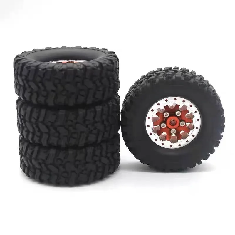 4Pcs Metal Beadlock Wheel Hub Wheel Rim And Rubber Tire For WPL C14 C24 B14 B24 B36 MN D90 MN99S RC Car Upgrade Parts